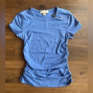 Michael Kors Women Maternity Top Size L Blue Zipper Detail Ruched Side